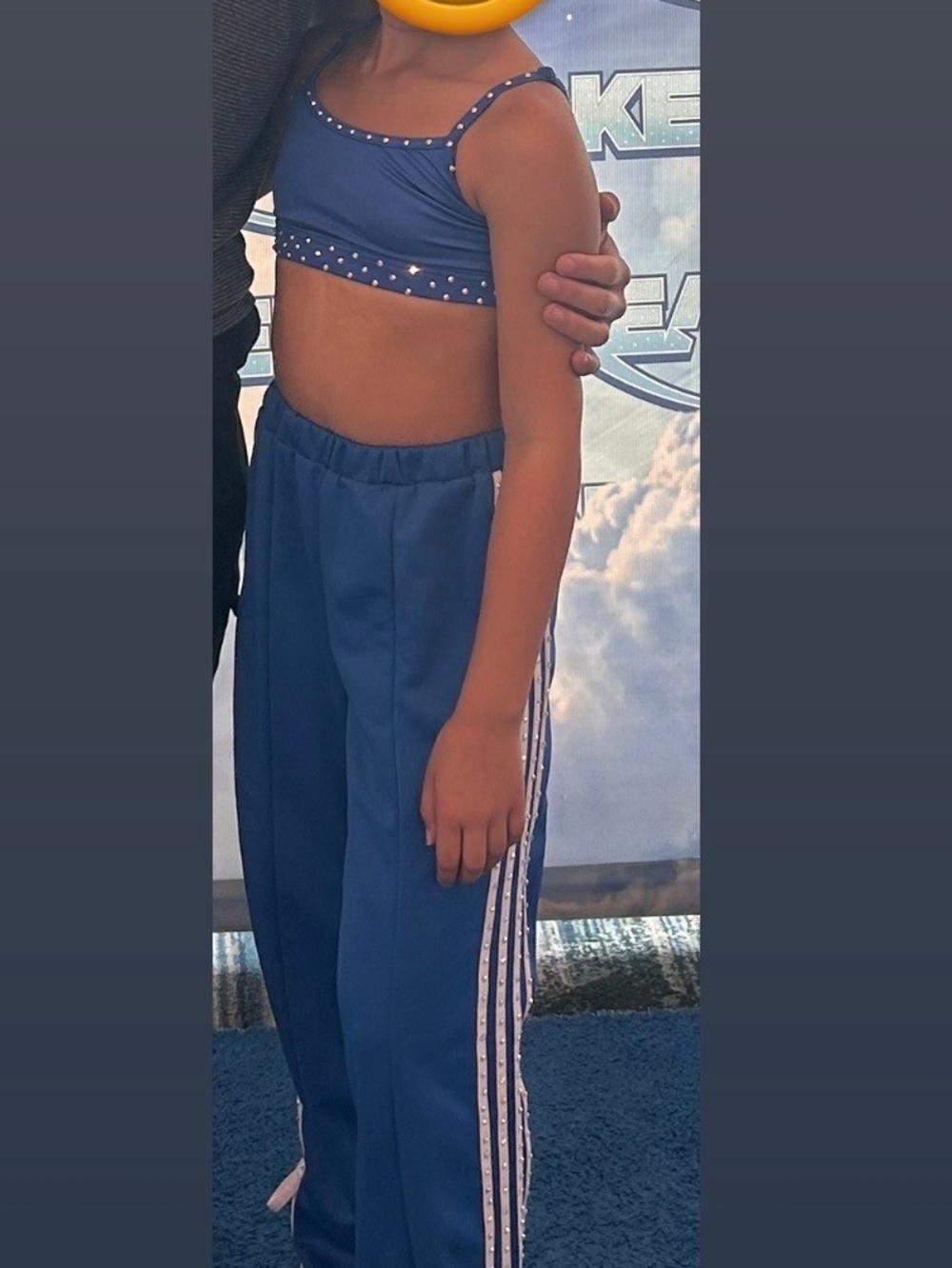 Blue Two-Piece Dance/Active Set with White Trim And AB Stoning